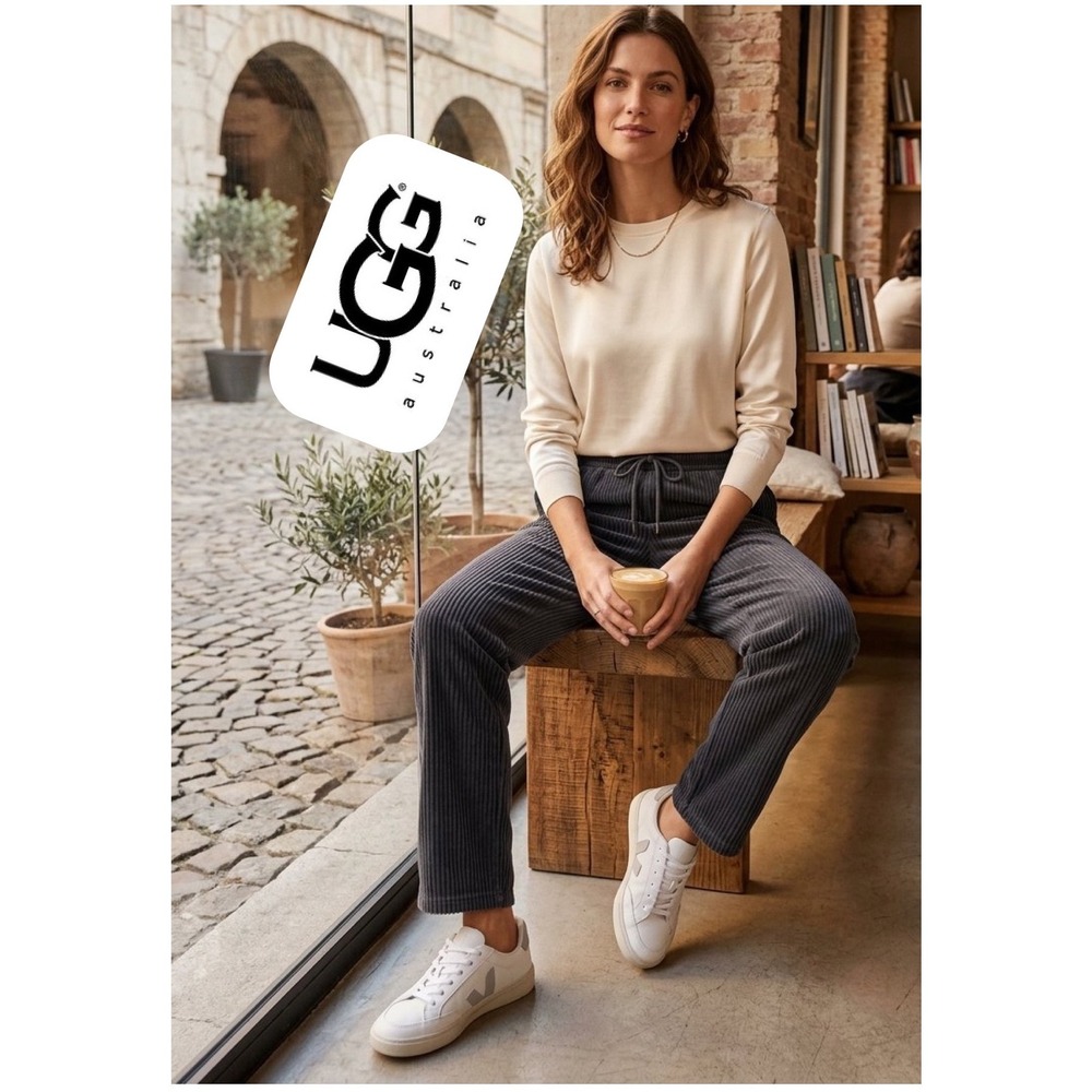 UGG Australia Womens Corduroy Joggers Charcoal Grey Drawstring Pants S 1132551
